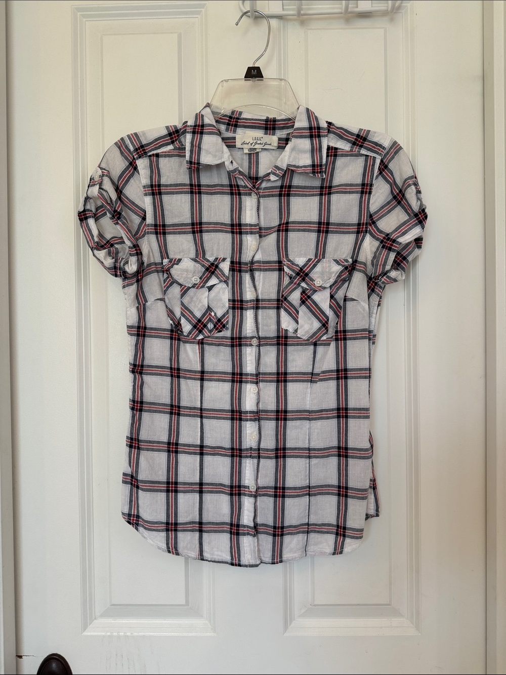 H&M White Plaid Button-Down Shirt with Red & Black Accents